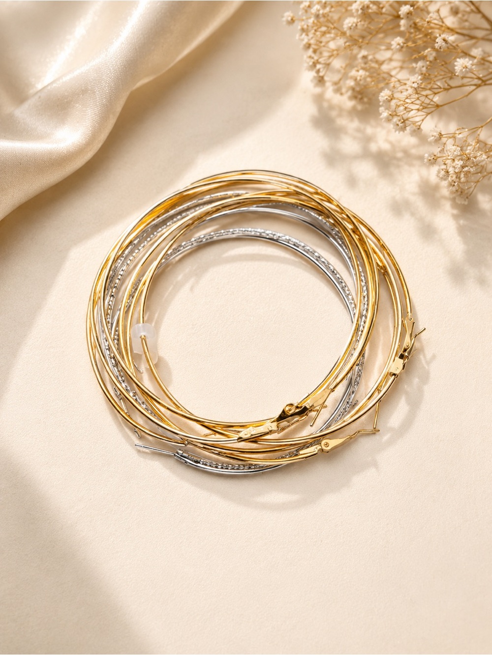 Mixed Metal Gold & Silver Multi-Hoop Earrings